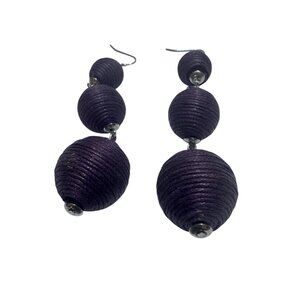 Purple Beaded Ball Drop Earrings 4 Inches Textured Design Dangling Hooks